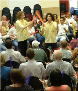 Steve and Oliver facilitating a Boomwhacker event.